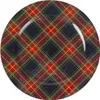 A round decorative plate with a red, green, blue, and yellow plaid pattern. Náhľad obrázku produktu