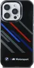 A black iPhone case with the BMW Motorsport logo and racing stripes. Produktbild-Vorschau