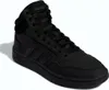 A black Adidas Hoops 3.0 Mid sneaker is shown from a side-angle on a white background. Voir les images du produit
