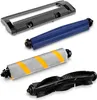 A set of vacuum cleaner replacement parts, including a brush frame, a blue roller brush, a gray and yellow roller brush, and a black brush roll, are displayed against a white background. Produktbild-Vorschau