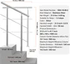 A diagram showing a stainless steel handrail installed on steps, with detailed measurements and product specifications. Náhled obrázku produktu