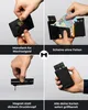 A collage of four images showing the features of a black cardholder. Produktbild-Vorschau