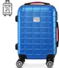 A blue suitcase with a textured surface and black wheels, shown against a white background. An icon of a suitcase with an airplane is visible in the top left corner. Anteprima dell’immagine prodotto