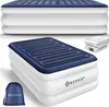 An inflatable mattress is shown in two configurations: fully inflated and folded, along with a storage bag. Produktbild-Vorschau