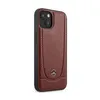 A close-up, studio shot of a brown leather iPhone case with a Mercedes-Benz logo. Anteprima dell’immagine prodotto