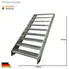 A metal staircase with grate steps on a white background, with dimensions indicated. Anteprima dell’immagine prodotto