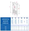 A diagram and a table showing the dimensions and specifications of an Awenta Hood Grille. Podgląd zdjęcia produktu