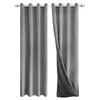 A pair of gray velvet curtains hanging from a curtain rod against a white background. One curtain is partially pulled back, revealing the lining. Produktbild-Vorschau