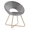 A gray velvet chair with gold metal legs, shown from a side angle on a white background. Produktbild-Vorschau