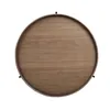 A top-down view of a round wooden coffee table with a black metal frame. Produktbild-Vorschau