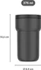 A diagram showing the dimensions of a black travel mug. Voir les images du produit