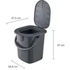 A dark gray portable toilet with its lid open, showing dimensions indicated by lines and text. Podgląd zdjęcia produktu