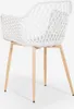 A white modern chair with wooden legs, shown from the back. Produktbild-Vorschau