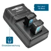 A black battery charger with two 9V batteries inserted. Produktbild-Vorschau
