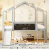 Kinderhochbett 90x200cm aus Massivholz in Grau, Hausbett Produktbild-Vorschau 5