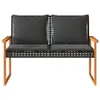 A studio shot of a two-seater garden bench with dark grey cushions. Náhľad obrázku produktu