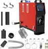 A collection of parts for a diesel heater, including the main unit, exhaust, remote, and various accessories, laid out on a white background. Produktbild-Vorschau