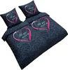 Bettwäsche 155x200 + 80x80 cm schwarz pink Herz Love mit Produktbild-Vorschau 2