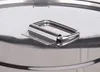 A close-up view of a stainless steel container lid with a handle. Produktbild-Vorschau