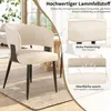 A beige armchair is shown in a room setting with decorative text overlays highlighting product features. Voir les images du produit