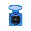 A close-up, front-facing view of an open blue electrical socket with a white lid. Náhled obrázku produktu