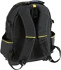 The back view of a black Stanley FatMax tool backpack with yellow accents. Voir les images du produit