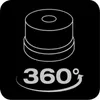 A graphic illustrating a 360-degree view of a cylindrical object, likely a product feature indicator. Produktbild-Vorschau