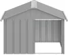 A front view of a gray metal dog house with an open entrance. Náhľad obrázku produktu