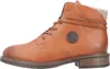 A side view of a brown leather boot with laces and a beige fabric lining. Produktbild-Vorschau