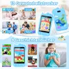 A collage of images showcasing a blue toy smartphone with various features and applications, alongside lifestyle shots of children interacting with it and using it in different scenarios. Náhled obrázku produktu