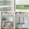 A collage of images showing a white bathroom cabinet with glass doors, displaying its interior shelves and adjustable shelf feature. Anteprima dell’immagine prodotto
