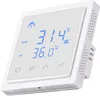 A white smart thermostat with a blue digital display. Náhľad obrázku produktu
