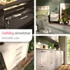 A collage of four images showing different applications of furniture hardware and interior design. Produktbild-Vorschau