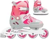 A pair of pink and gray adjustable inline skates and a pair of ice skates are shown against a white background. The inline skates are in the foreground and are the primary focus. Produktbild-Vorschau