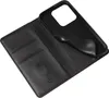 An open black flip case for a smartphone, showing the interior card slots and the phone holder. Produktbild-Vorschau