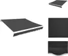 A dark grey awning is shown against a white background, with close-up views of the fabric texture and the scalloped edge. Produktbild-Vorschau