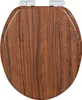 A top-down view of a closed wooden toilet seat with silver hinges against a white background. Produktbild-Vorschau