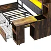 A close-up view of a bed frame with integrated storage and a desk. Podgląd zdjęcia produktu