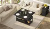 A living room scene with two sofas and a coffee table set for a meal. Produktbild-Vorschau