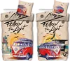 Two identical sets of bedding with a Volkswagen Bulli van design, a lighthouse, and a beach scene. Náhled obrázku produktu