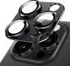 A close-up shot of a camera lens protector for an Apple iPhone 15 Pro/Pro Max, shown from a slightly elevated angle. Produktbild-Vorschau