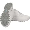 A pair of white Skechers sneakers shown from a side and underneath view against a white background. Podgląd zdjęcia produktu