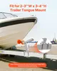 A boat being loaded onto a trailer with a close-up inset showing the trailer tongue mount. Podgląd zdjęcia produktu