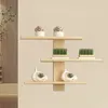 A wooden multi-tiered shelf with decorative items on it, mounted on a wall. Produktbild-Vorschau
