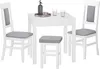 A white dining set with two chairs and a stool, including a small table with decorative items on it. Produktbild-Vorschau