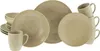 A collection of stoneware dinnerware, including plates and mugs, arranged on a white background. Produktbild-Vorschau