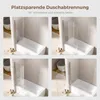 A collage of four images showing a shower screen for a bathtub in different positions. Podgląd zdjęcia produktu