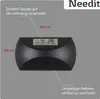 A black electronic parking disc with dimensions indicated and text describing features. Produktbild-Vorschau