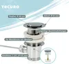 A detailed diagram of a sink drain fitting with labels indicating its dimensions and features. Produktbild-Vorschau