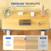 A split image showing a desk surface with office items and a comparison of desk surfaces. Produktbild-Vorschau